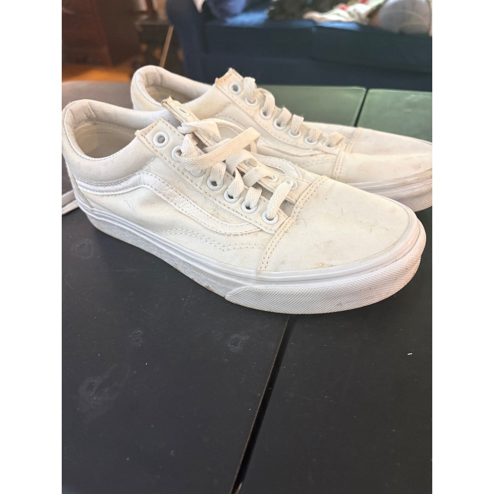 Vans Old Skool White Canvas Low Top Sneakers Mens 6.5 Womens 8